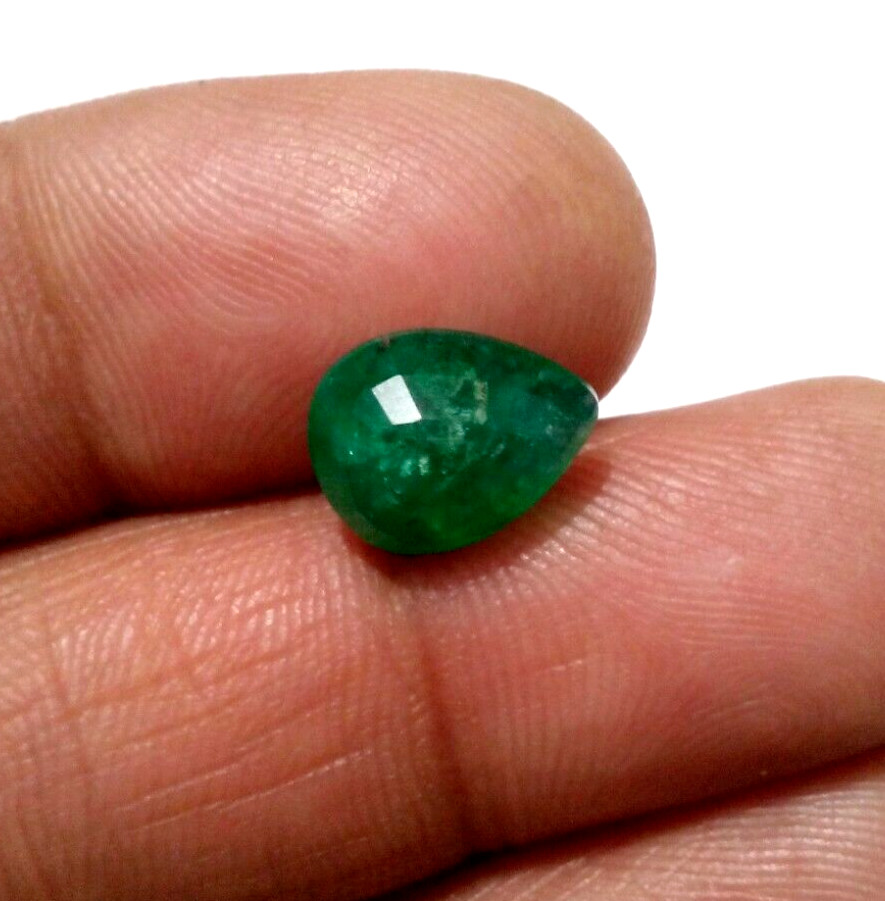 For Jewelry A+ Pear Shape Green Zambian Emerald Faceted 3.55 Crt Loose Gemstone