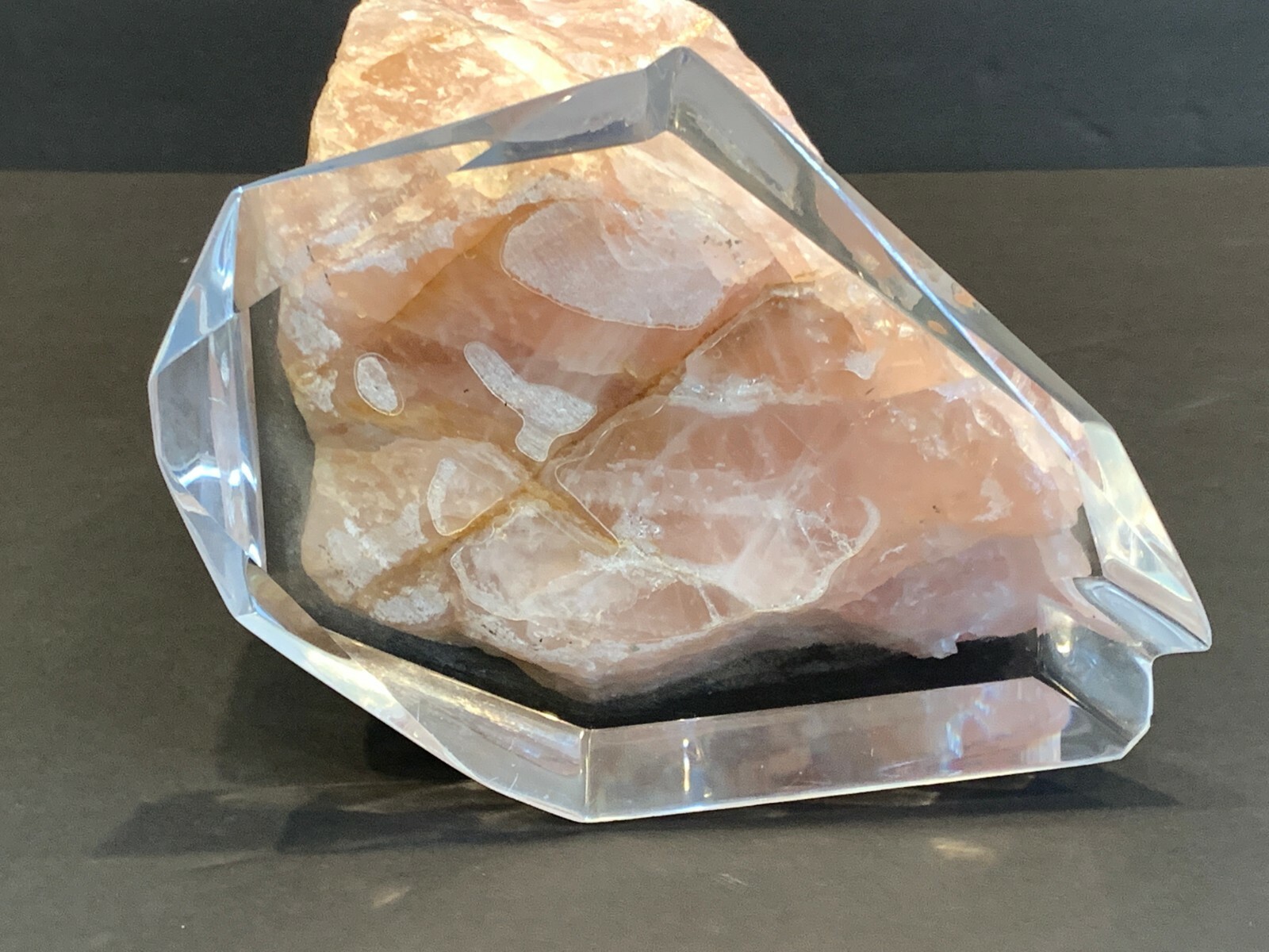 Large Chunk of Rose Quartz Rough Rock on Lucite Base