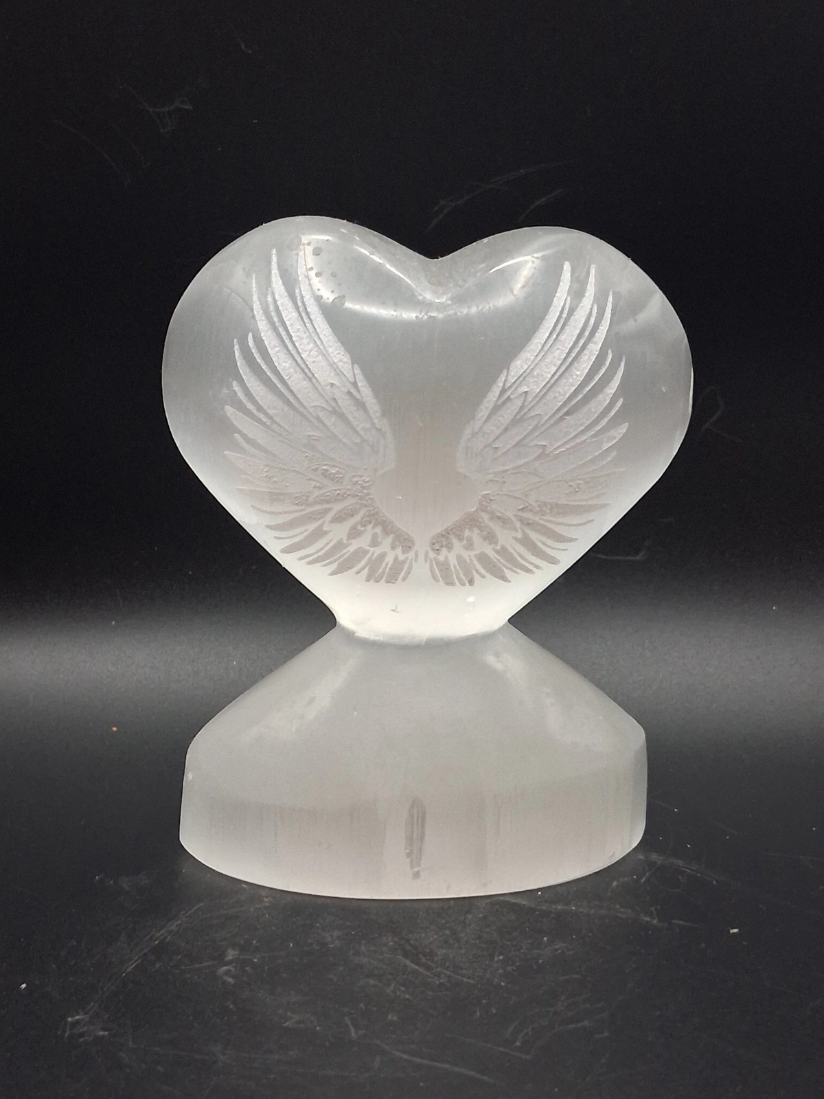Selenite angel wing heart! 14 ounces, 4 inches tall, 3″ wide