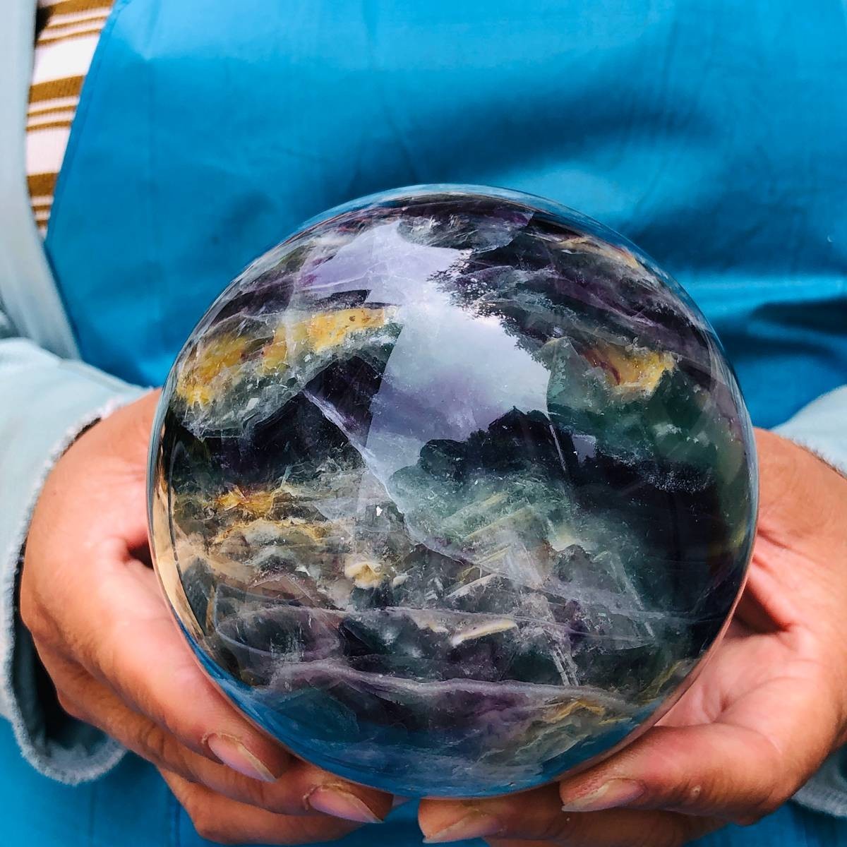 4.09LB Natural Crystal Rainbow Fluorite Sphere Display Ball Reiki Healing