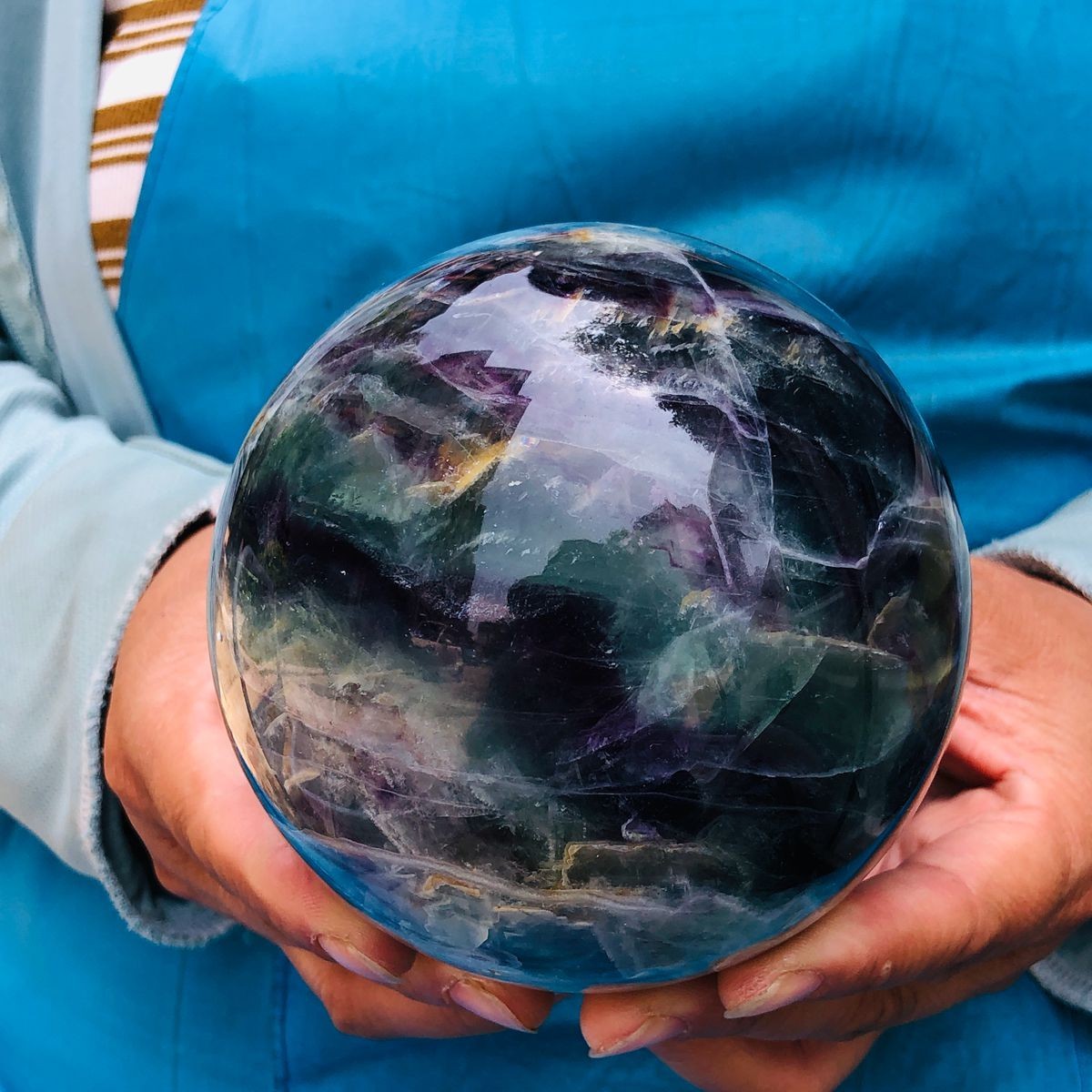 4.09LB Natural Crystal Rainbow Fluorite Sphere Display Ball Reiki Healing