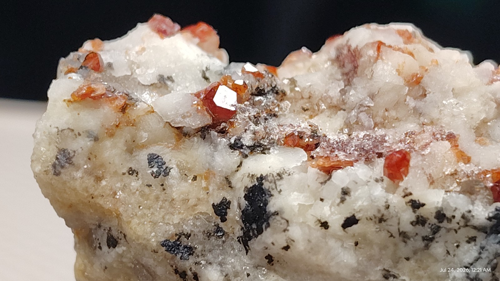 2.5″ Fluorescent HYALITE OPAL on SPESSARTINE GARNET & Feldspar – China