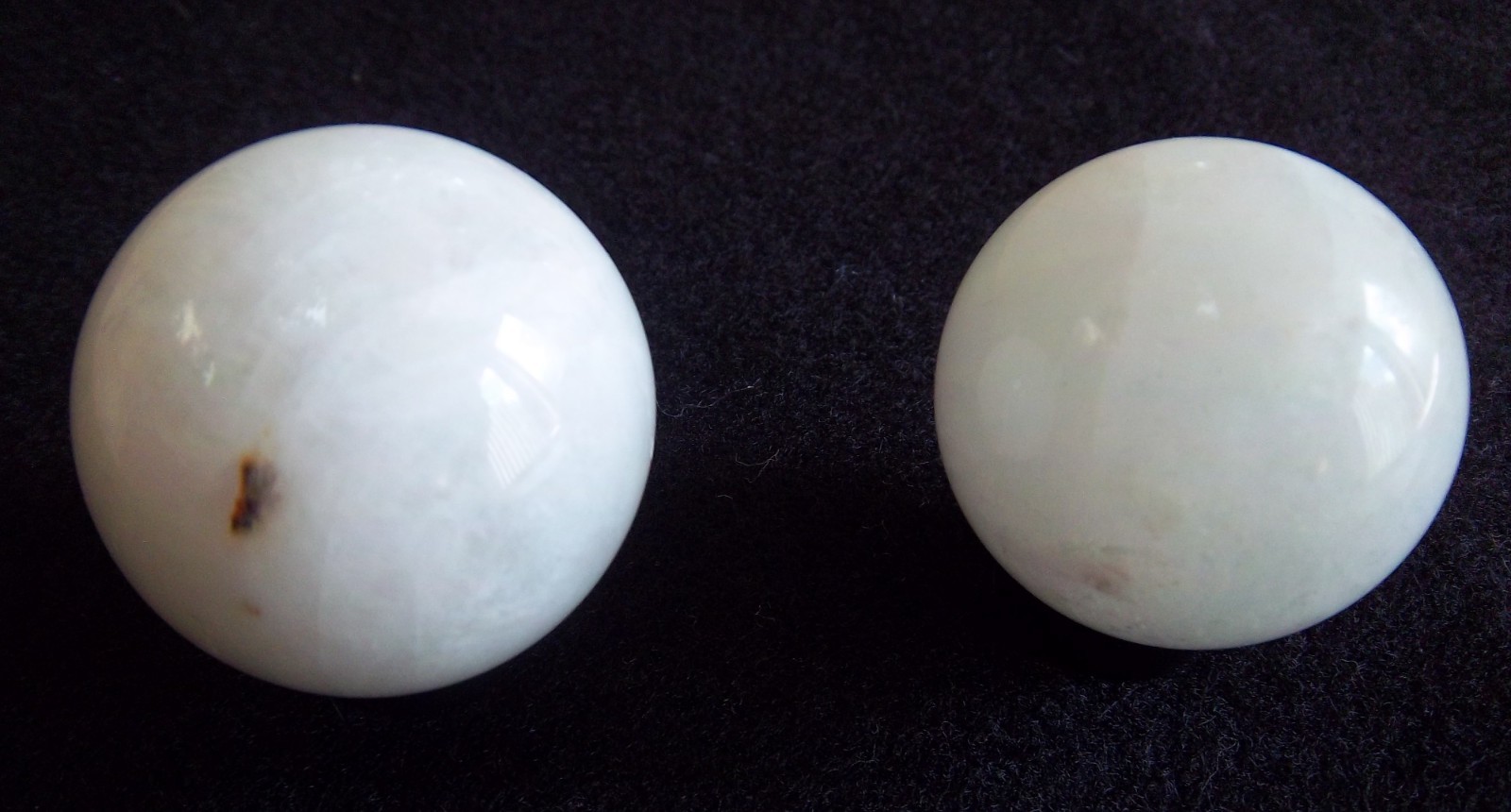 Two Milky White Quartz Spheres–Largest Is About 1 1/4″ Diameter