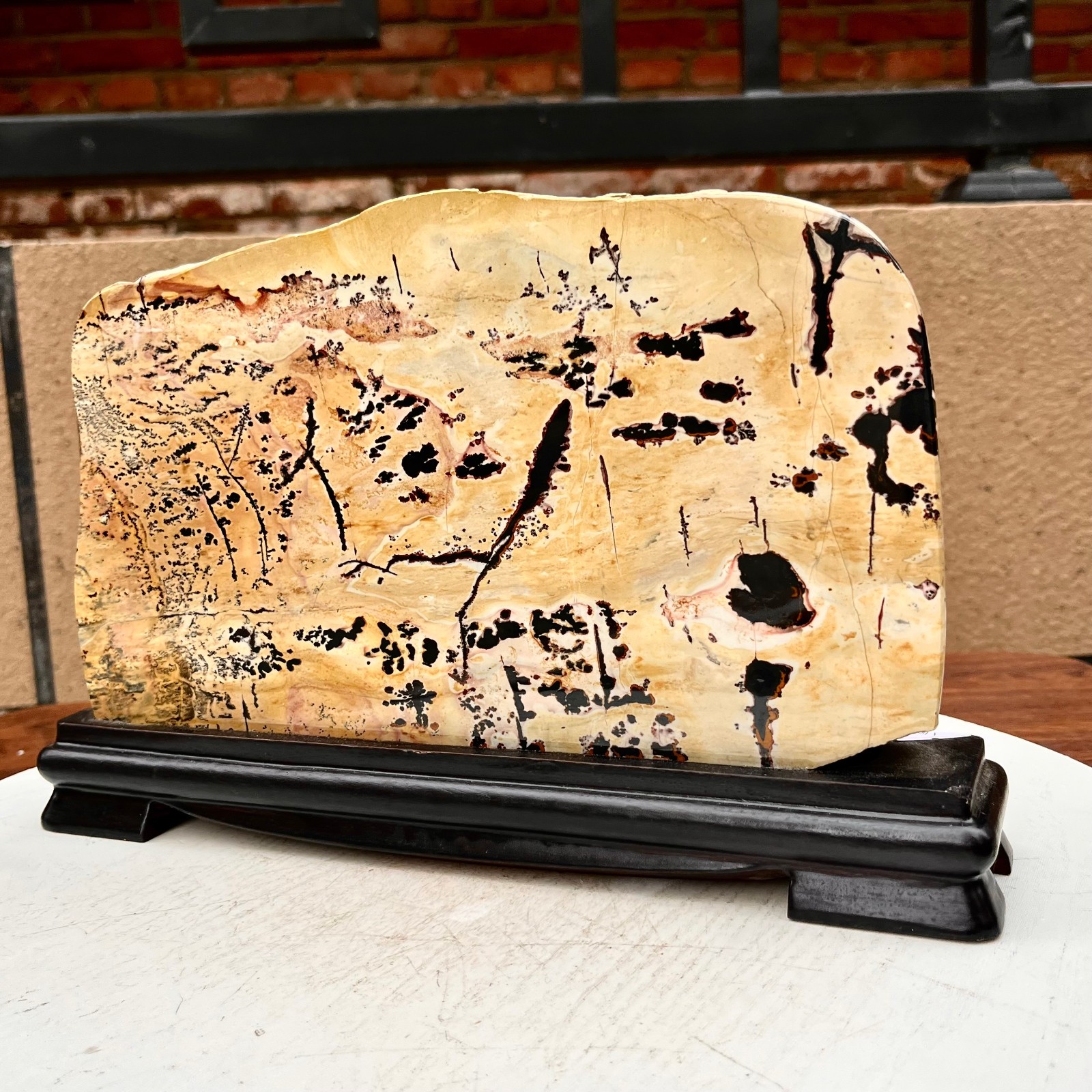 7.04LB Beautiful Natural Chinese Dendritic Limestone Picture Stone Guohua – Rare