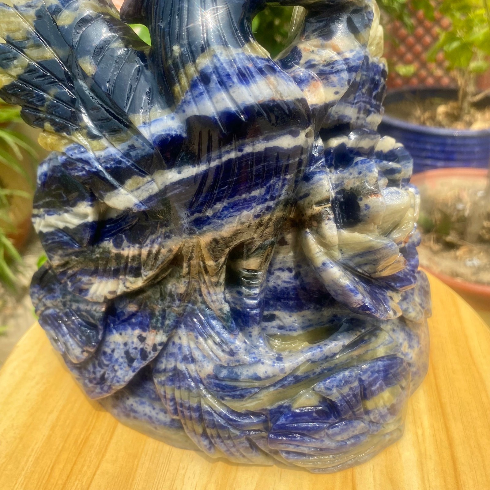 6.61LB Natural Blue Vein Stone Phoenix Carving, Home Decoration