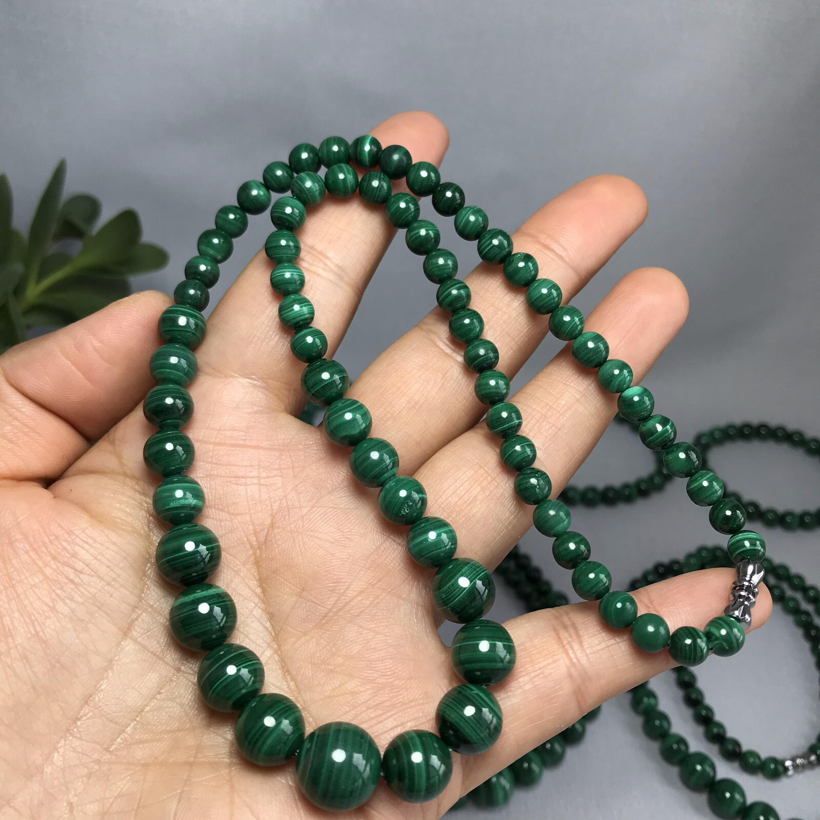 6mm-12mm Natural malachite gemstone Crystal chain beads necklace 54g-55g A5266