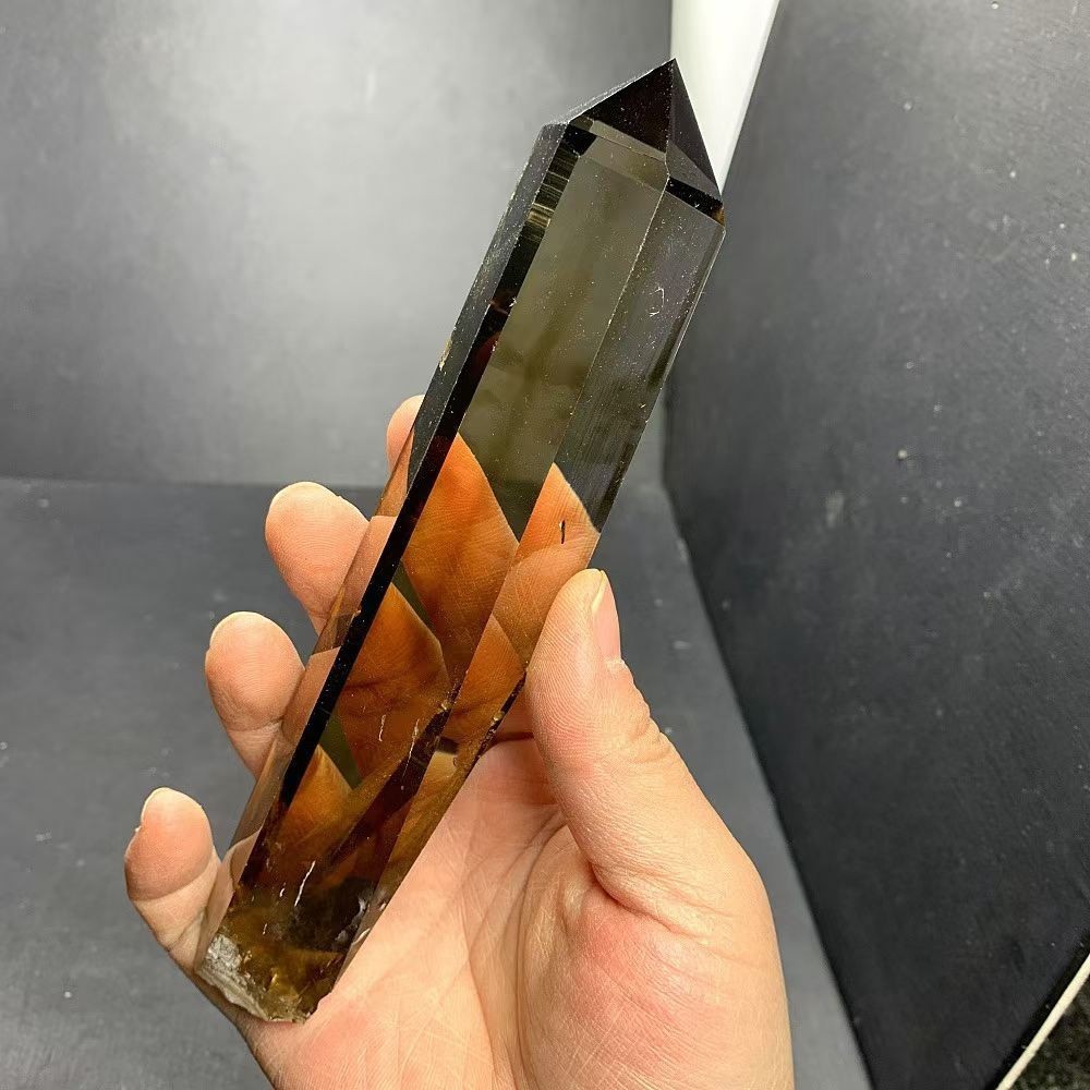 1.04LB Natural Smoky Citrine Quartz Obelisk Energy Crystal Tower Reiki +Stand