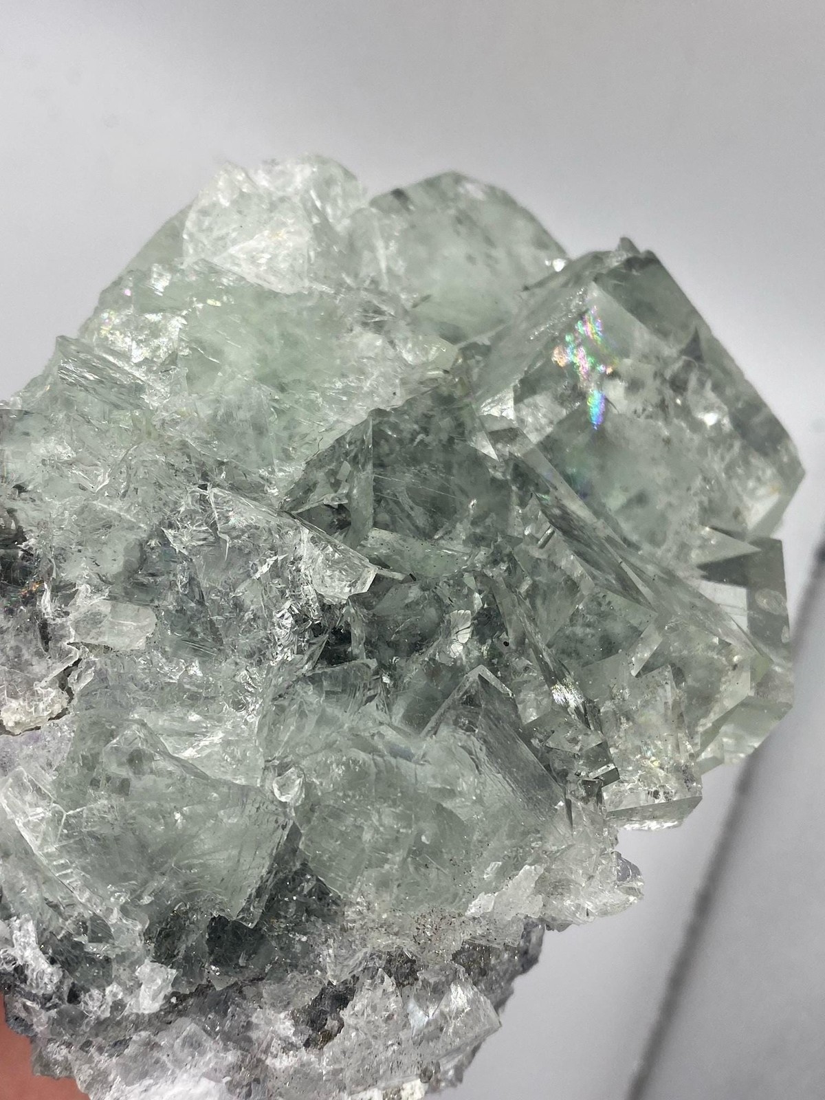 Clear Cubic Fluorite Cluster with Rainbow Flash! See Video!
