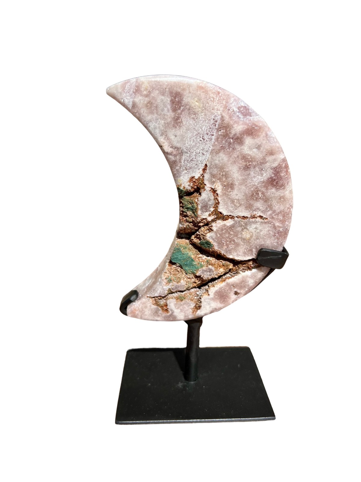 Pink Amethyst Moon on Metal Stand – No.3, Natural Pink Amethyst from Brazil