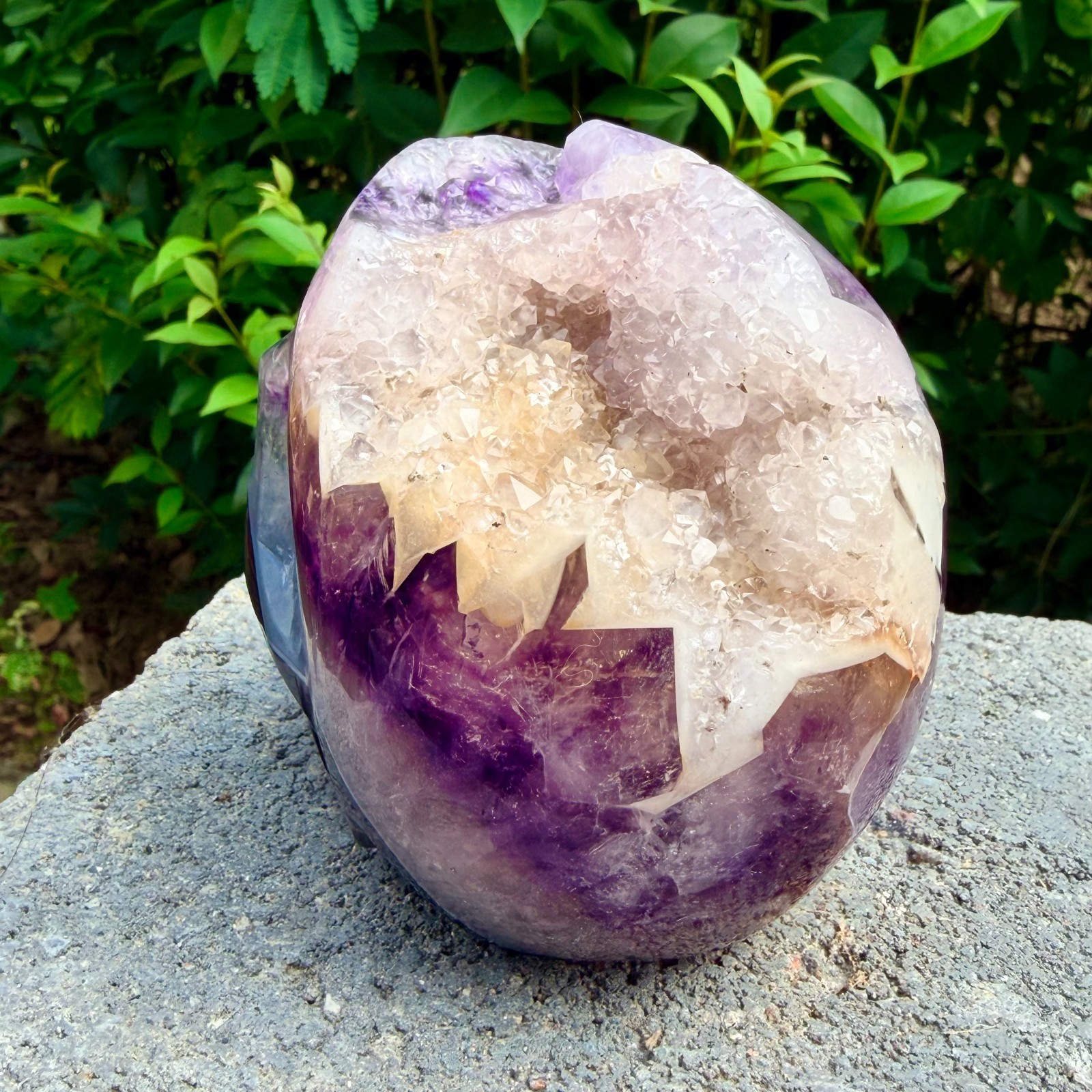 2.6lb Amethyst agate crystal cave skull, Rare hand carved skull specimen