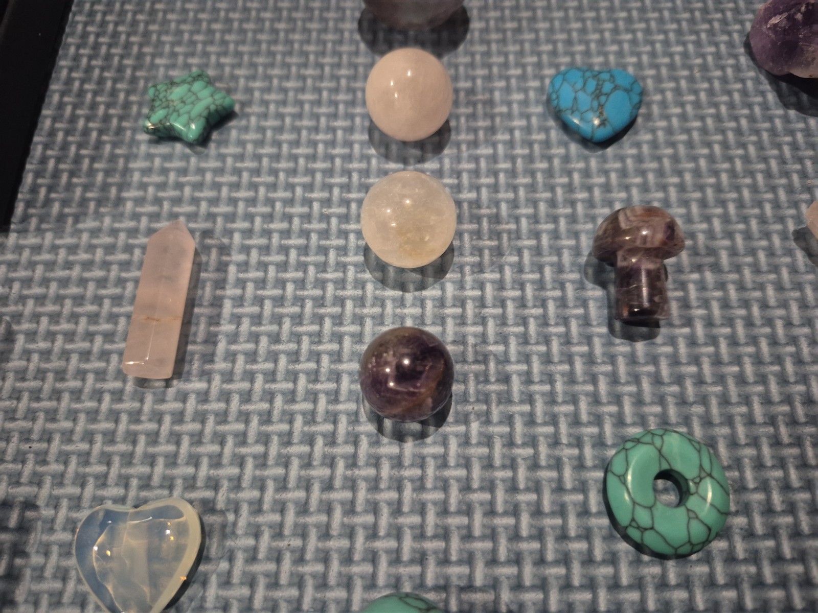 Crystals And Stones Lot C Amethyst, Turquoise, Quartz, Flourite Sphere, Hearts,