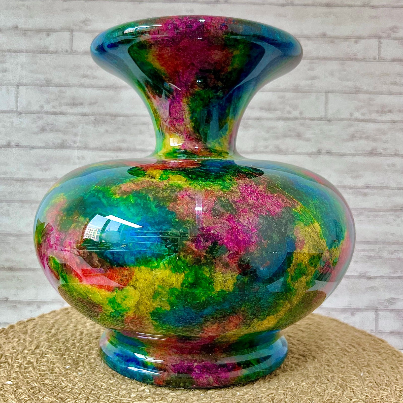 Taiwan Seven Colours Natural Jade Stone Flower Vase Bottle Jar Pot 10.6 lb