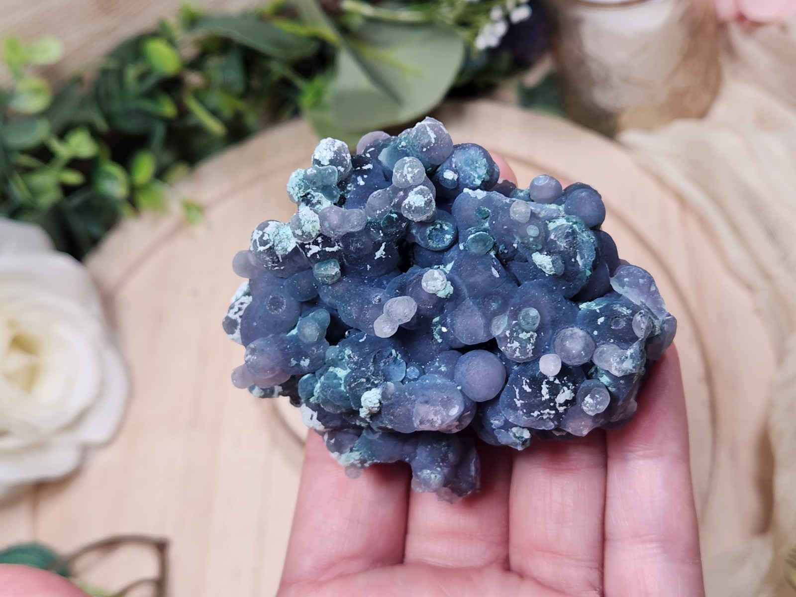 126g Blue Purple Grape Agate Crystal Cluster Botryoidal Chalcedony Indonesia Y7