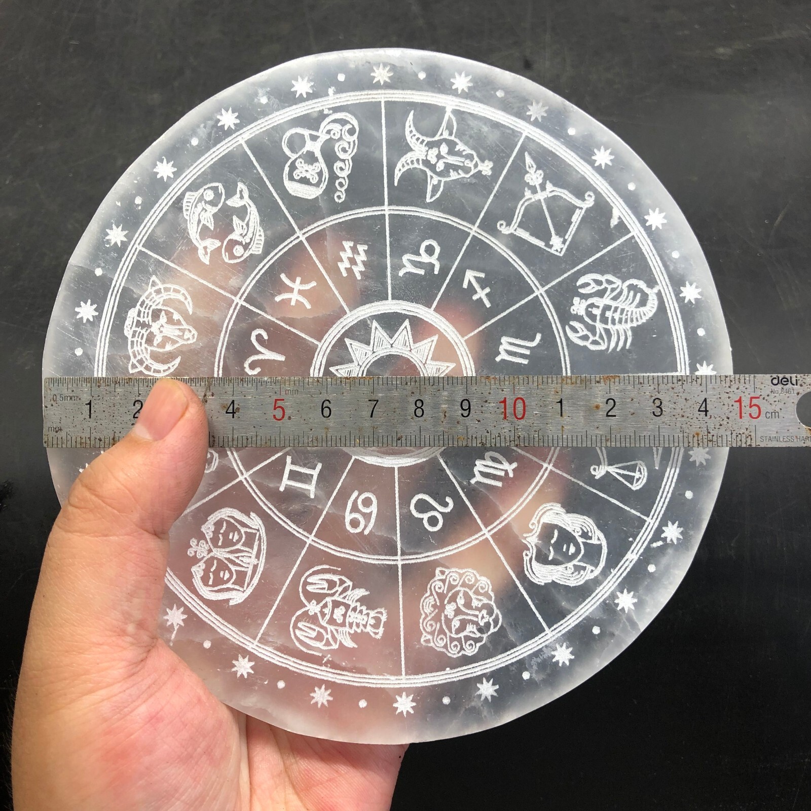 “5.82” Natural Selenite Crystal Divination Zodiac Disk Purification Meditation