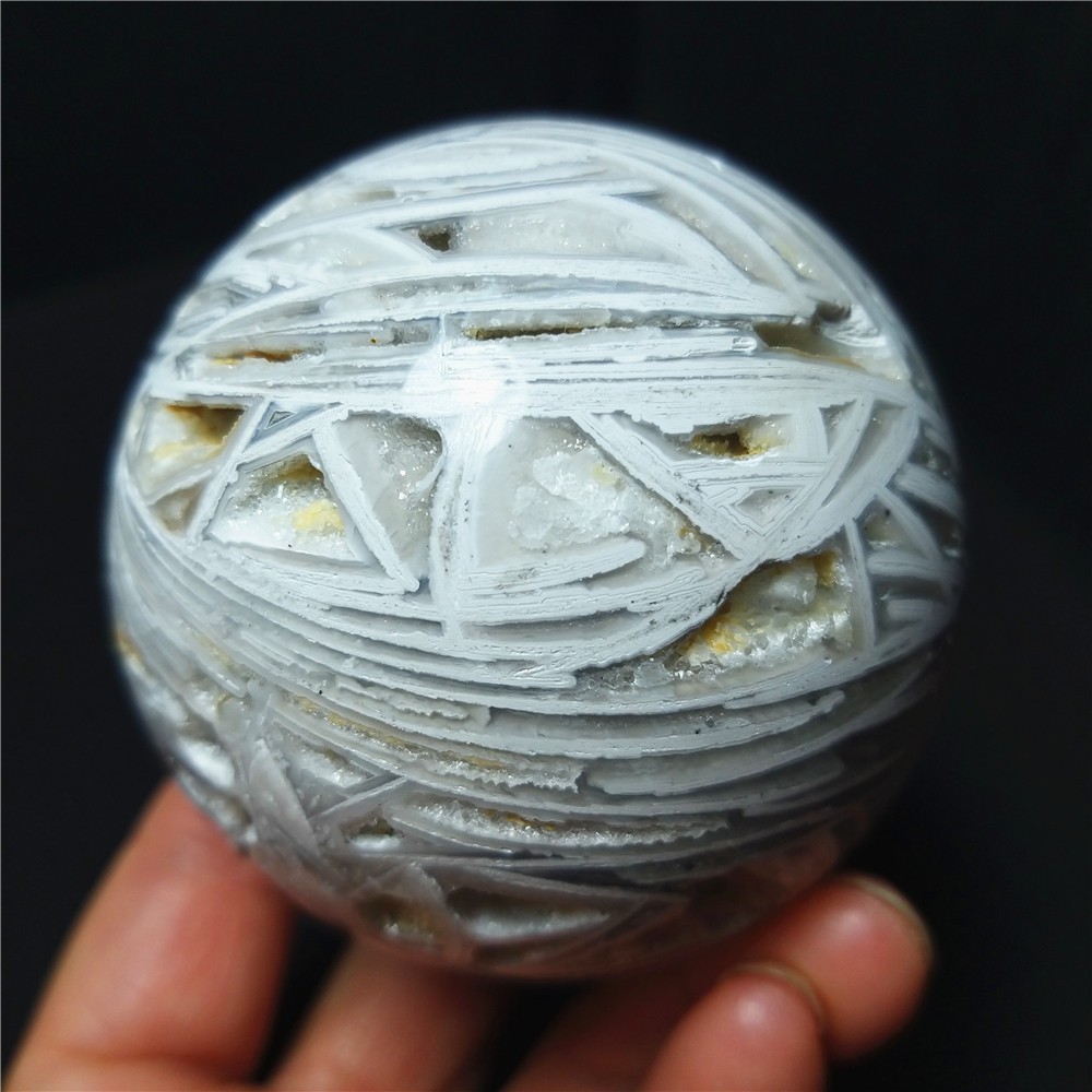 RARE 318.5g 63mm Natural Grid Agate Stone Geode Sphere Ball Healing A4949