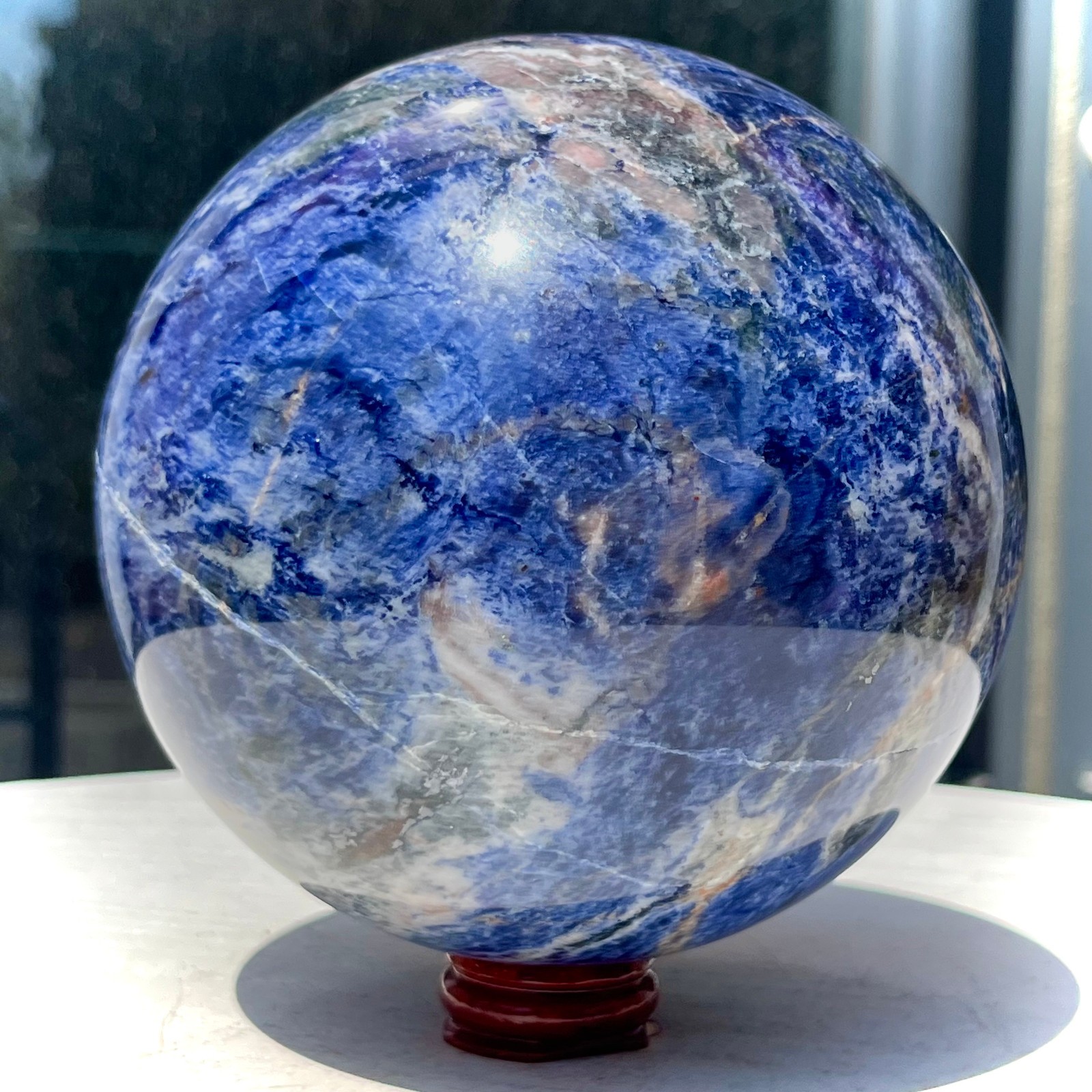 5.3 lb Shiny Blue Sodalite Crystal Ball with White Stripes Smooth Home Decor