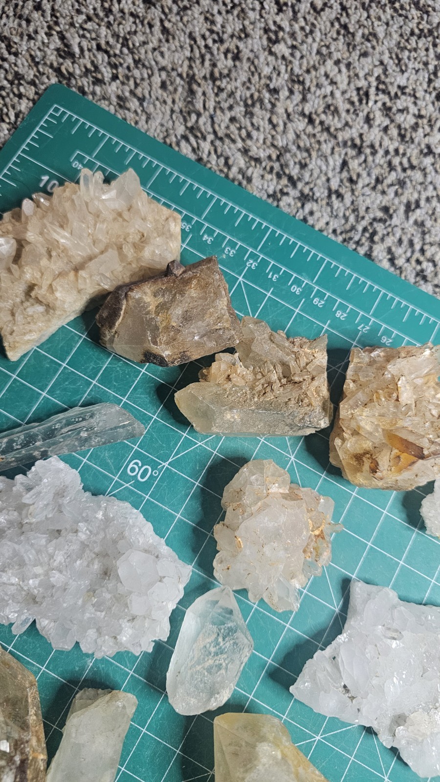 Huge Lot Of Quartz Crystal Points And Clusters. Iron Stained.