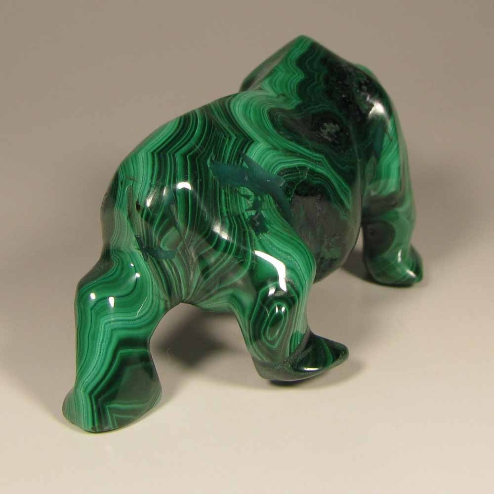4.3″ Handcarved MALACHITE RHINOCEROS Gemstone Animal Carving – Congo, Africa