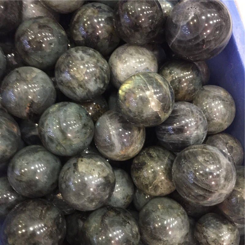 50mm Natural Labradorite Quartz Crystal Stone Sphere Healing Energy Ball + Stand