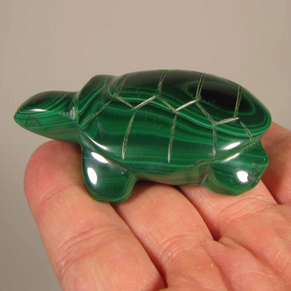 2.6″ Handcarved MALACHITE TURTLE Gemstone Animal Carving – Congo, Africa