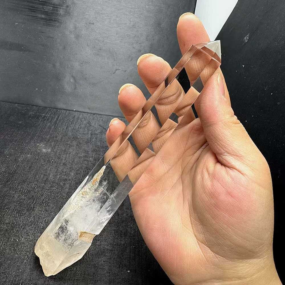 397g Natural White Quartz Obelisk Energy Crystal Point Wand Reiki Decor+Stand