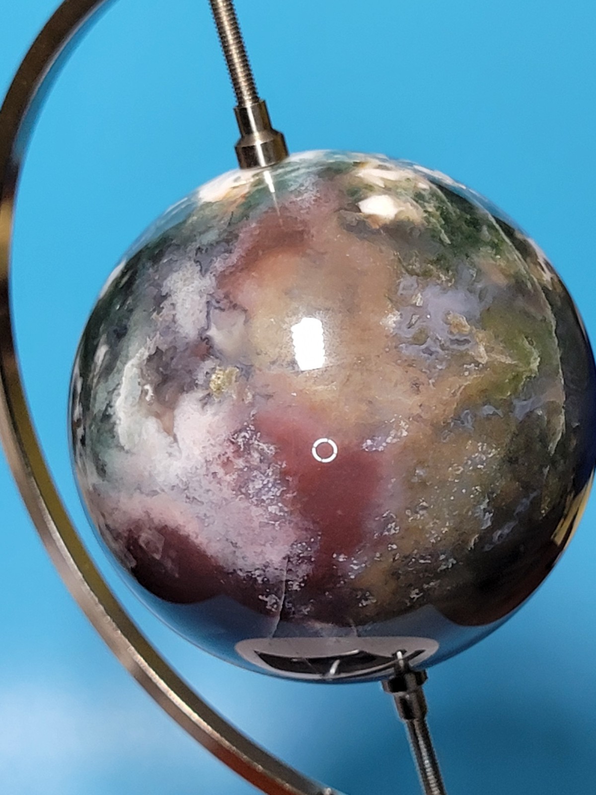 1.6 Lb Natural Aquatic Plants Agate Crystal Sphere with Aluminum Display Stand