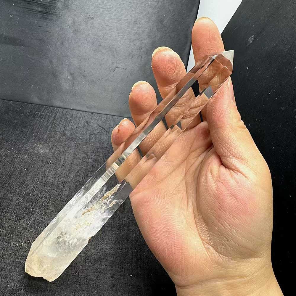 397g Natural White Quartz Obelisk Energy Crystal Point Wand Reiki Decor+Stand