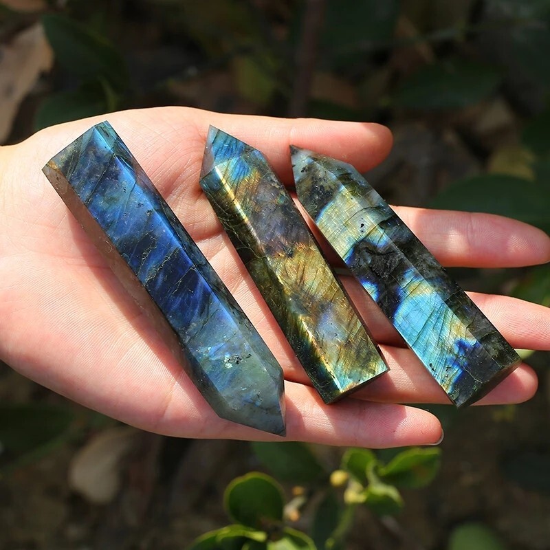 Natural Labradorite Healing Obelisk Crystal Wands Reiki Tower Point Decoration