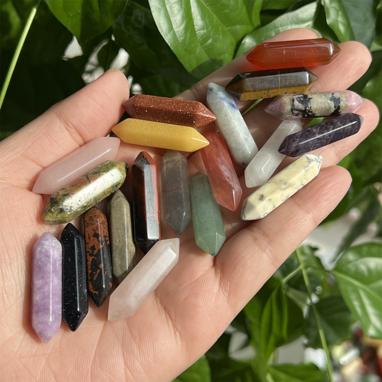Top! Wholesale Natural Obelisk Mixed Quartz Crystal Wand Double Point gem 10pcs