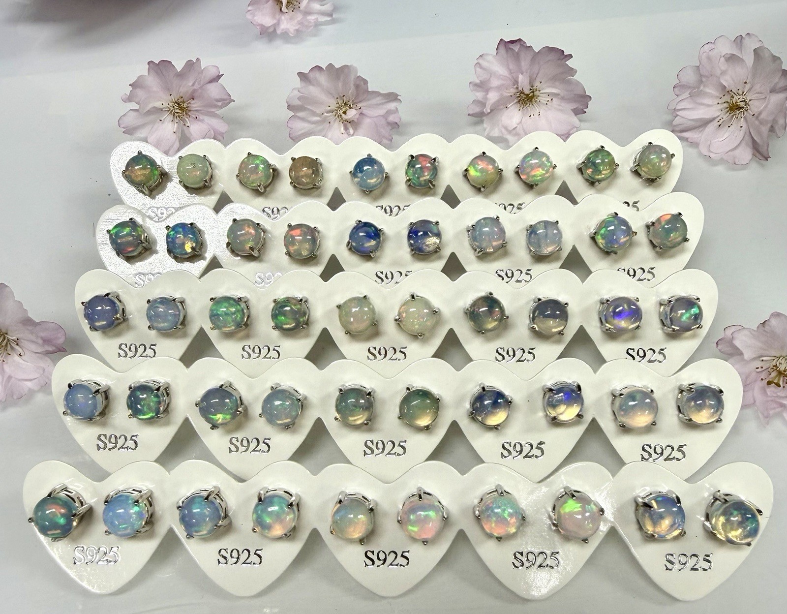 Wholesale Lot 5 Pairs Natural Opal Sterling Silver 925 Studs 6mm Round