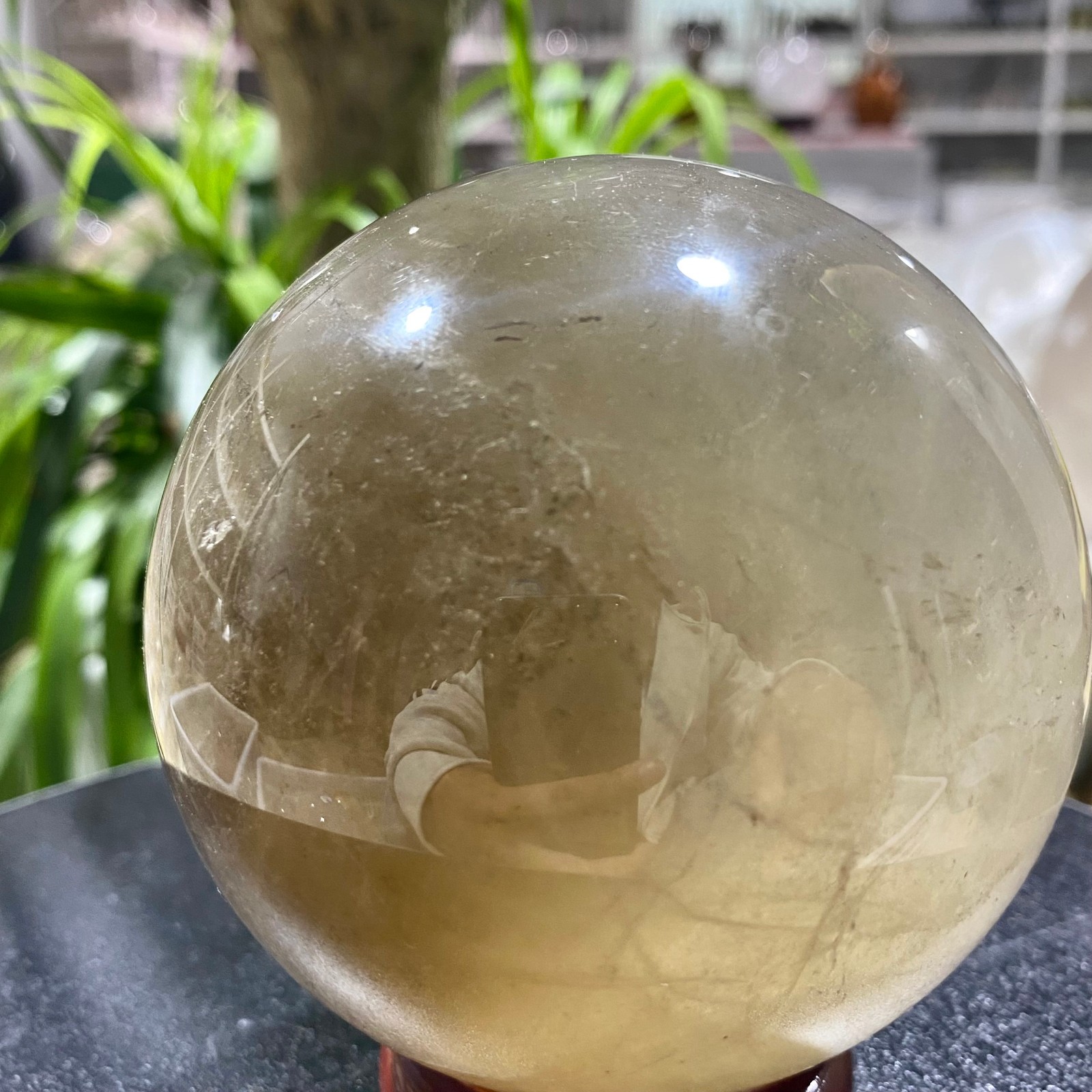 2.42LB Natural tea crystal Quartz ball raw stone polished sphere Energy Healing