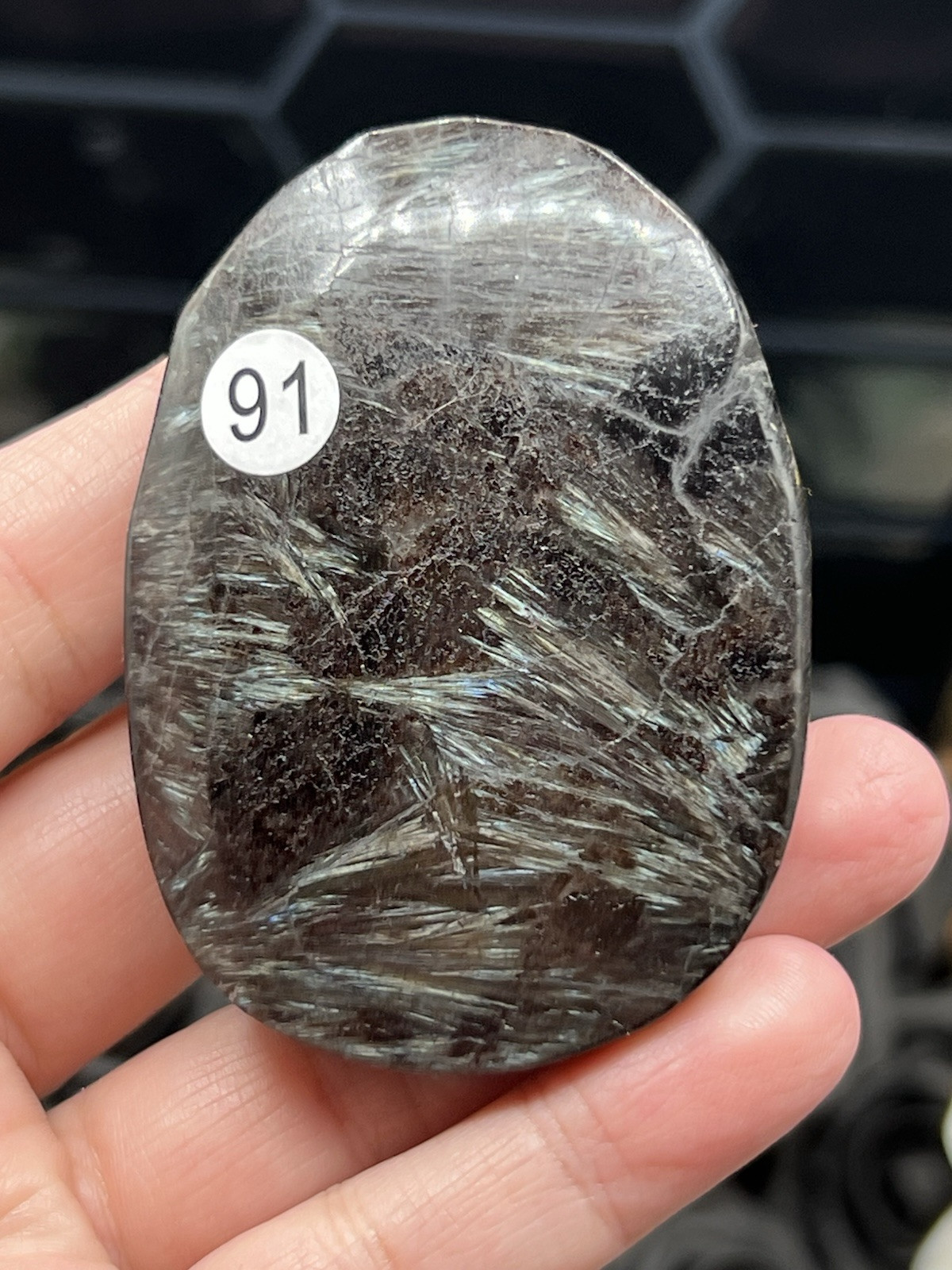 Natural “Firework Stone” Arfvedsonite Polished Palm stones L@@K Free ship & Gift