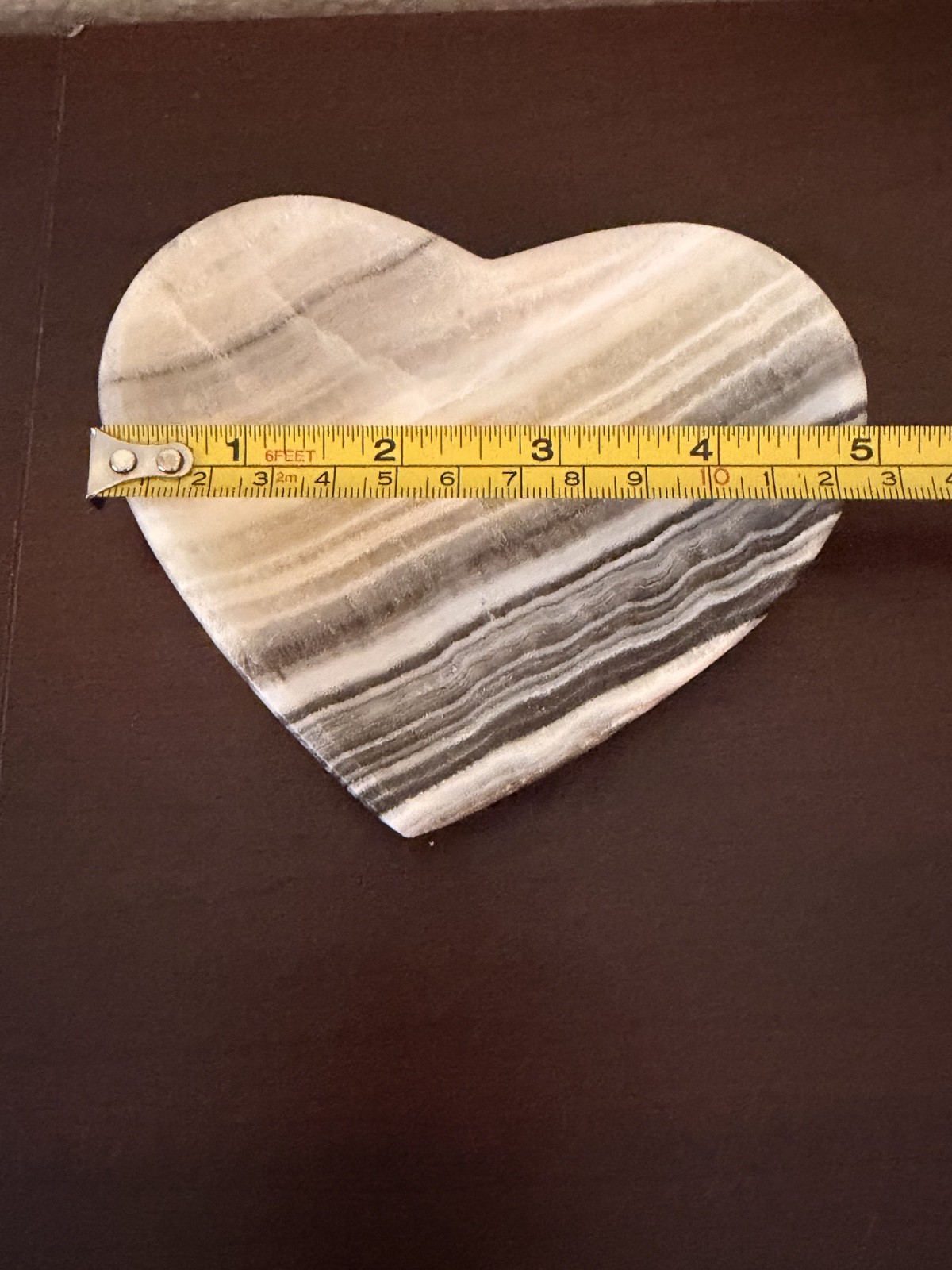 6.94oz Zebra Calcite Heart Bowl 4.5″ Banded Onyx Dish on Stand