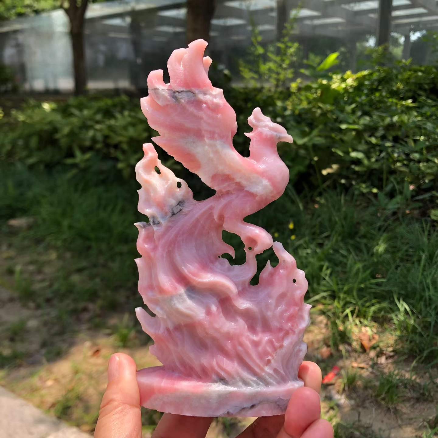 1pc Natural Pink Opal Quartz Carved Crystal Phoenix Skull Reiki Healing Decor