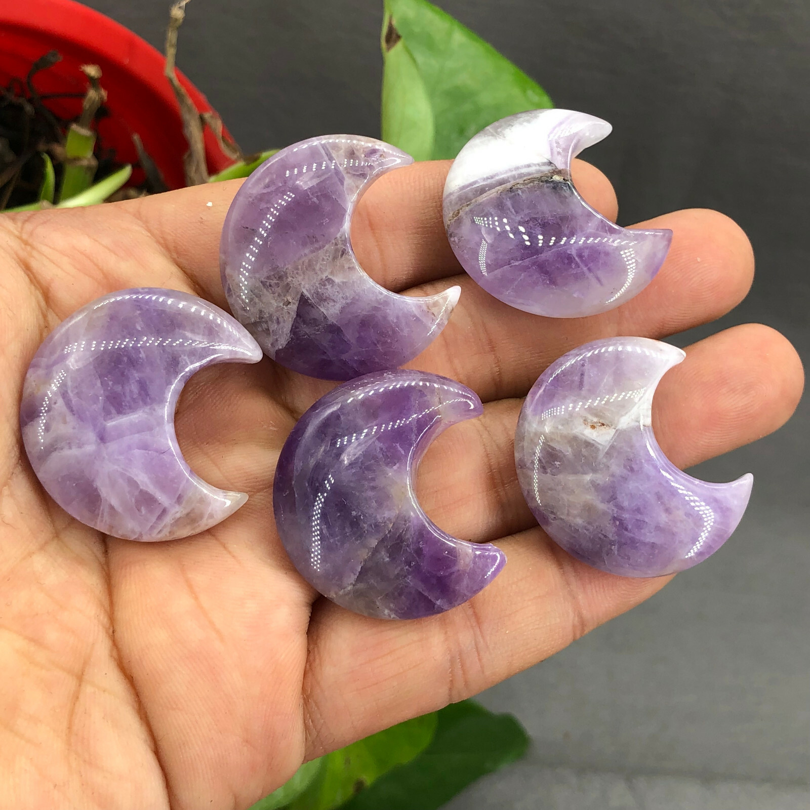 10pc Natural dreamy amethyst Quartz carved moon crystal reiki healing random