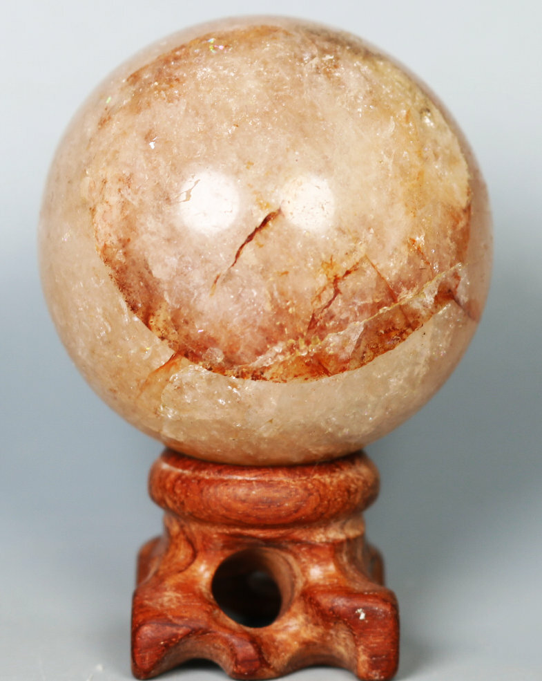 190 g NATURALRed PHANTOM MULTI-INCLUSIONS Rainbow CRYSTAL Sphere Ball / Stand
