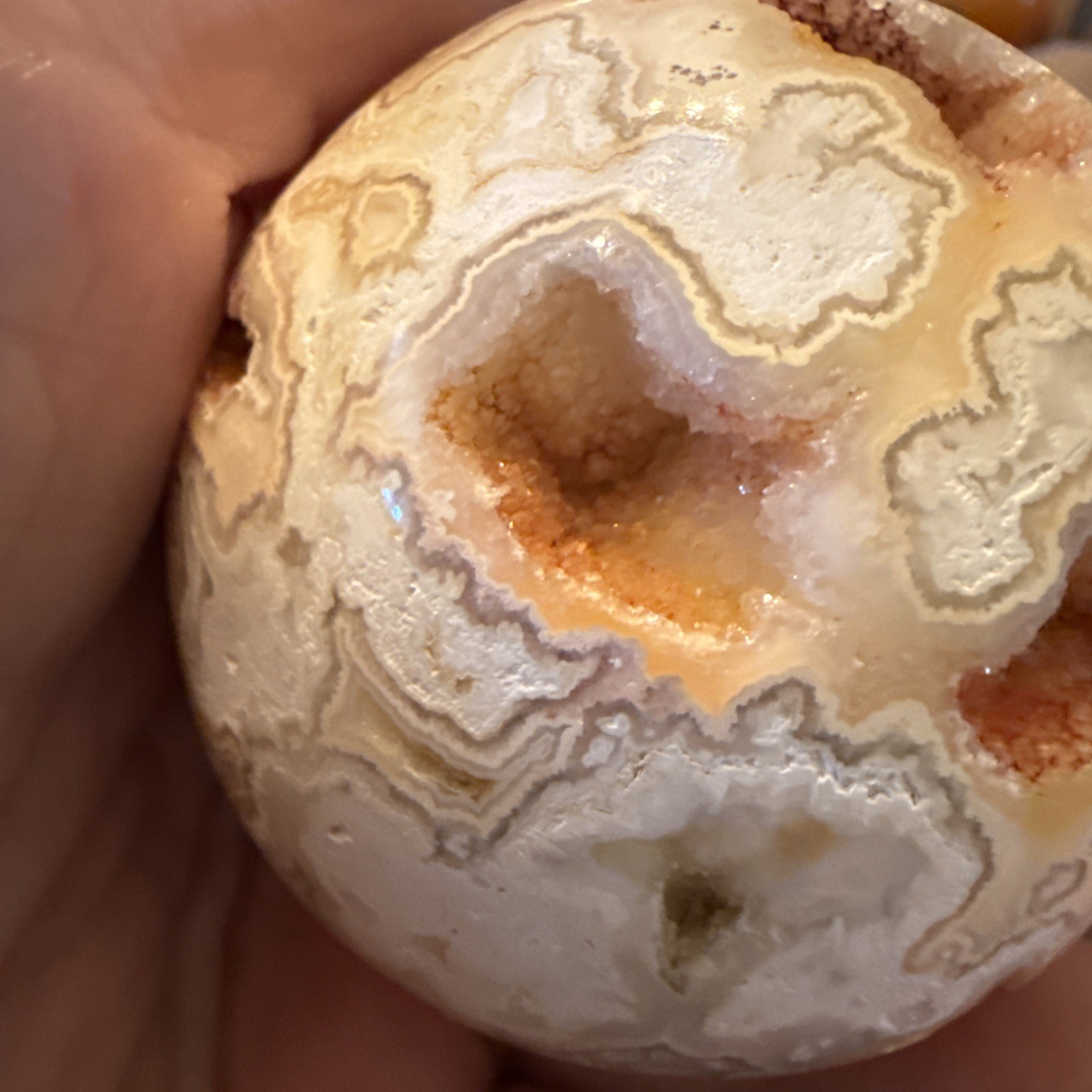 Pink Lace Agate Sphere 2.25 In With Tall Elegant Glass Stand 242g