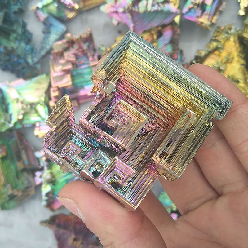 Natural Rainbow Aura Titanium Bismuth Crystal Cluster Energy Meditation Stone