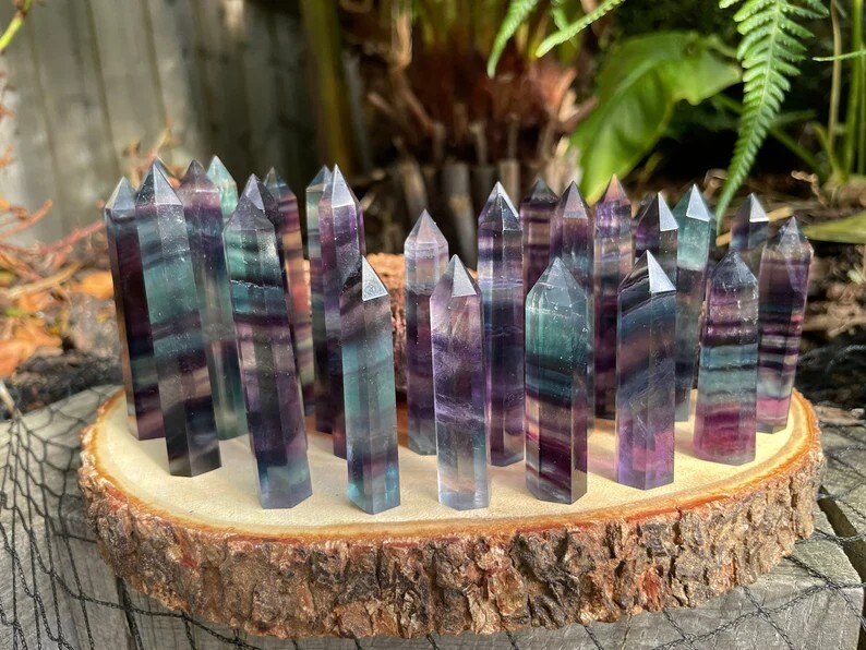 3” Rainbow Fluorite Point Obelisk Natural Crystal Gemstone Tower HomeDecor Gift