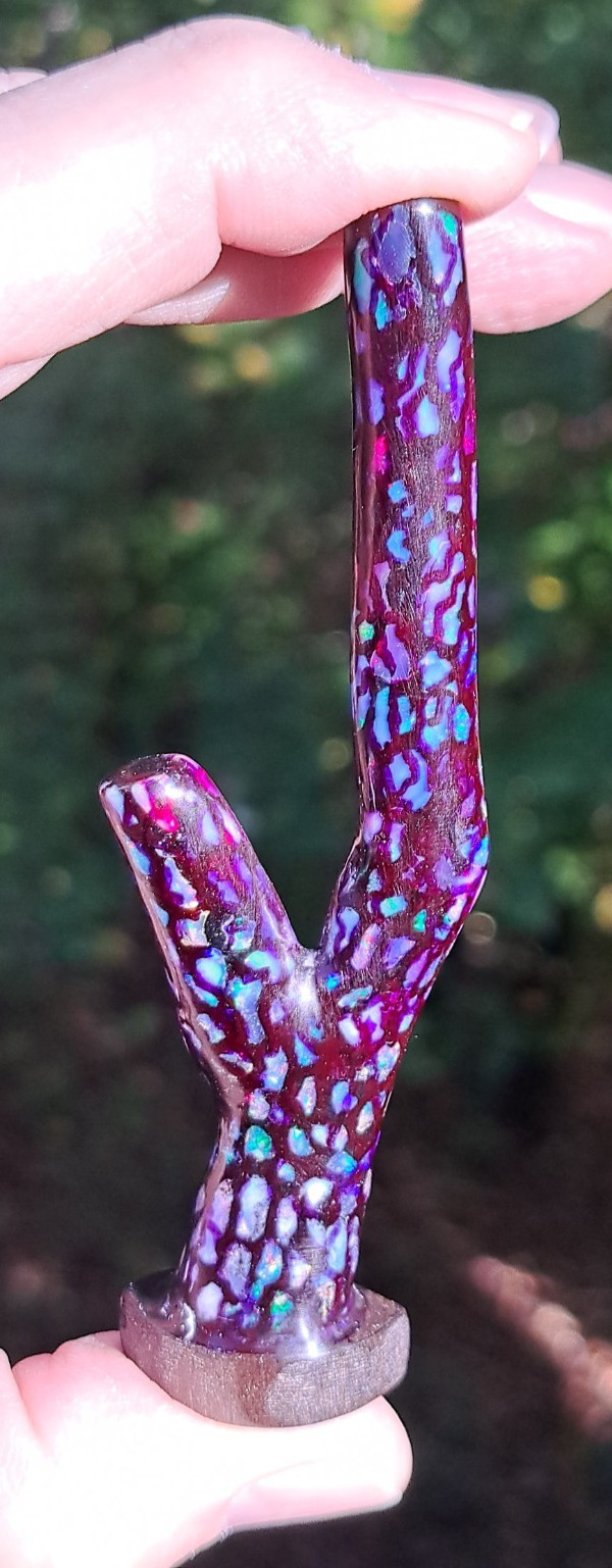 Huge Multicolor Indonesian Wood Opal Fossil Inlaid Mosaic Branch Stands Up