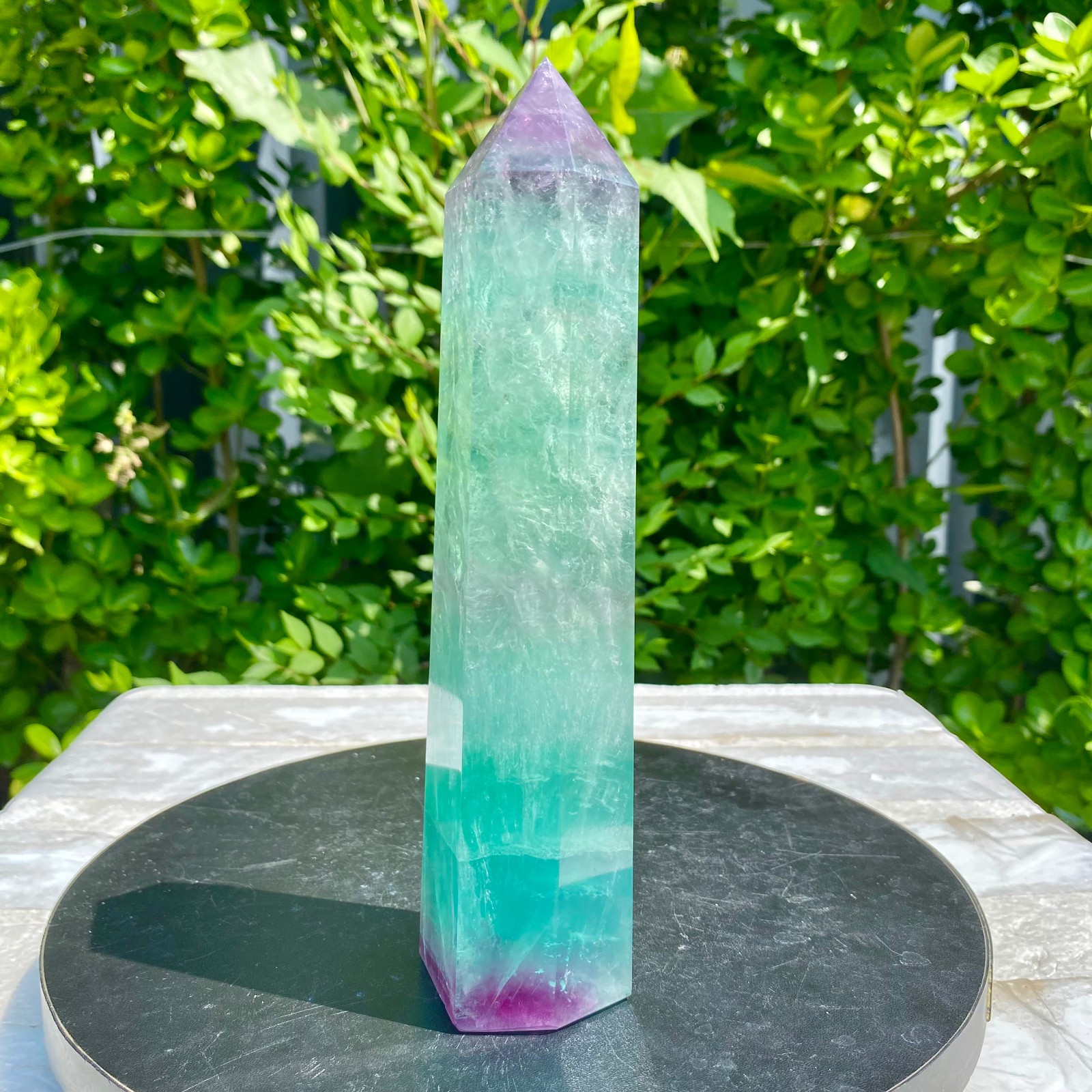 1.96LB Natural Rainbow Fluorite Obelisk Quartz Crystal Wand Tower Point Heal