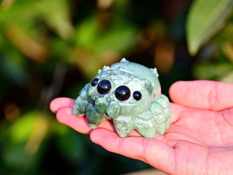 2.3” Natural carved mixed material spider Reiki decor figurine healing gift 1pc