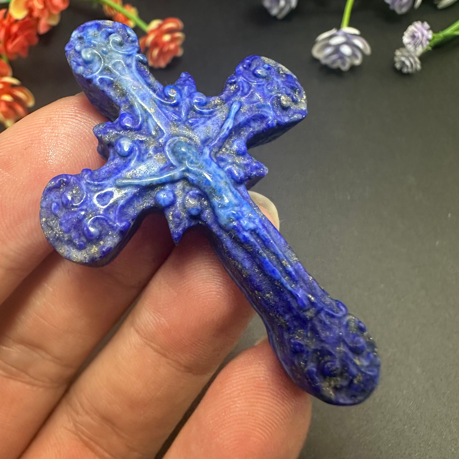 Natural lazurite Carved Christianity Cross Quartz Jesus Crystal Reiki Healing 1P