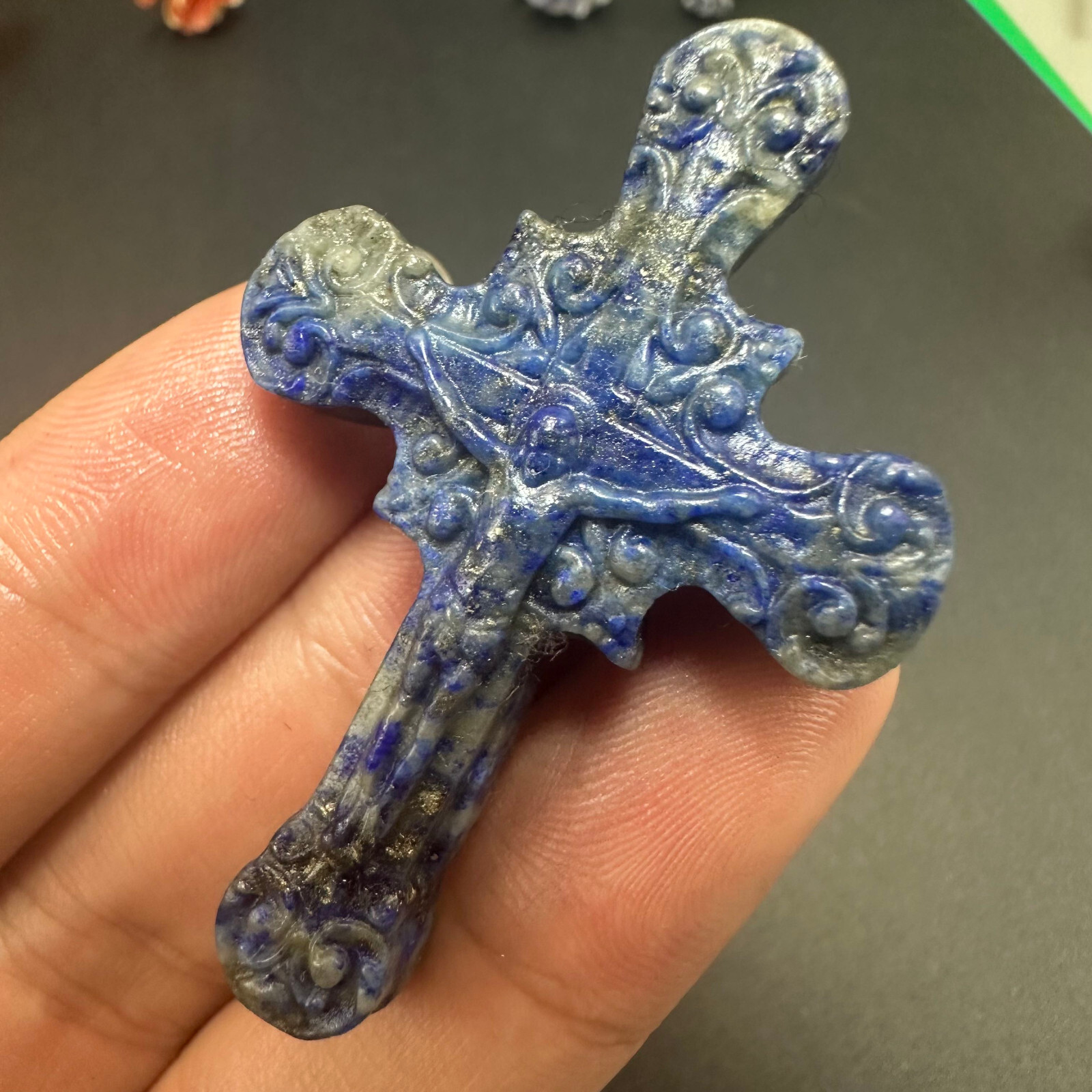 Natural lazurite Carved Christianity Cross Quartz Jesus Crystal Reiki Healing 1P