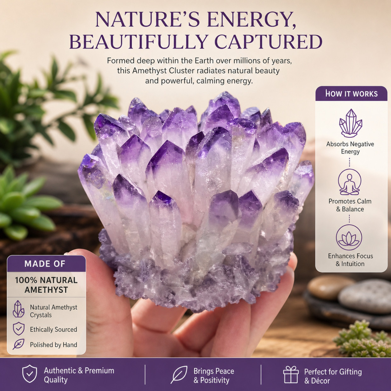Rare Light Purple Phantom Amethyst Crystal Cluster Geode Home Decor