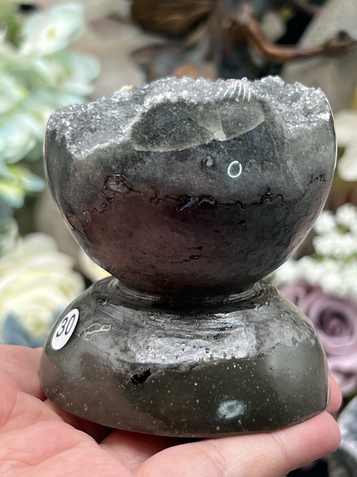 Natural Sugar Druzy Amethyst Geode Carved standing Spheres L@@K Free ship & Gift