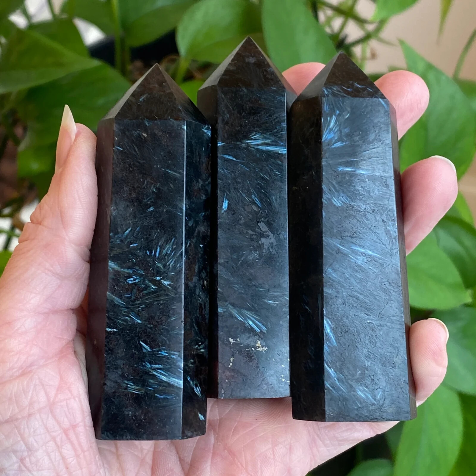 3.15″-3.54″ Natural Arfvedsonite Crystal Tower Healing Reiki Crystal Obelisk