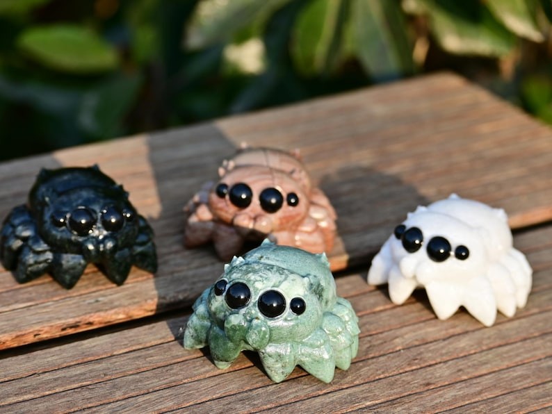 2.3” Natural carved mixed material spider Reiki decor figurine healing gift 1pc