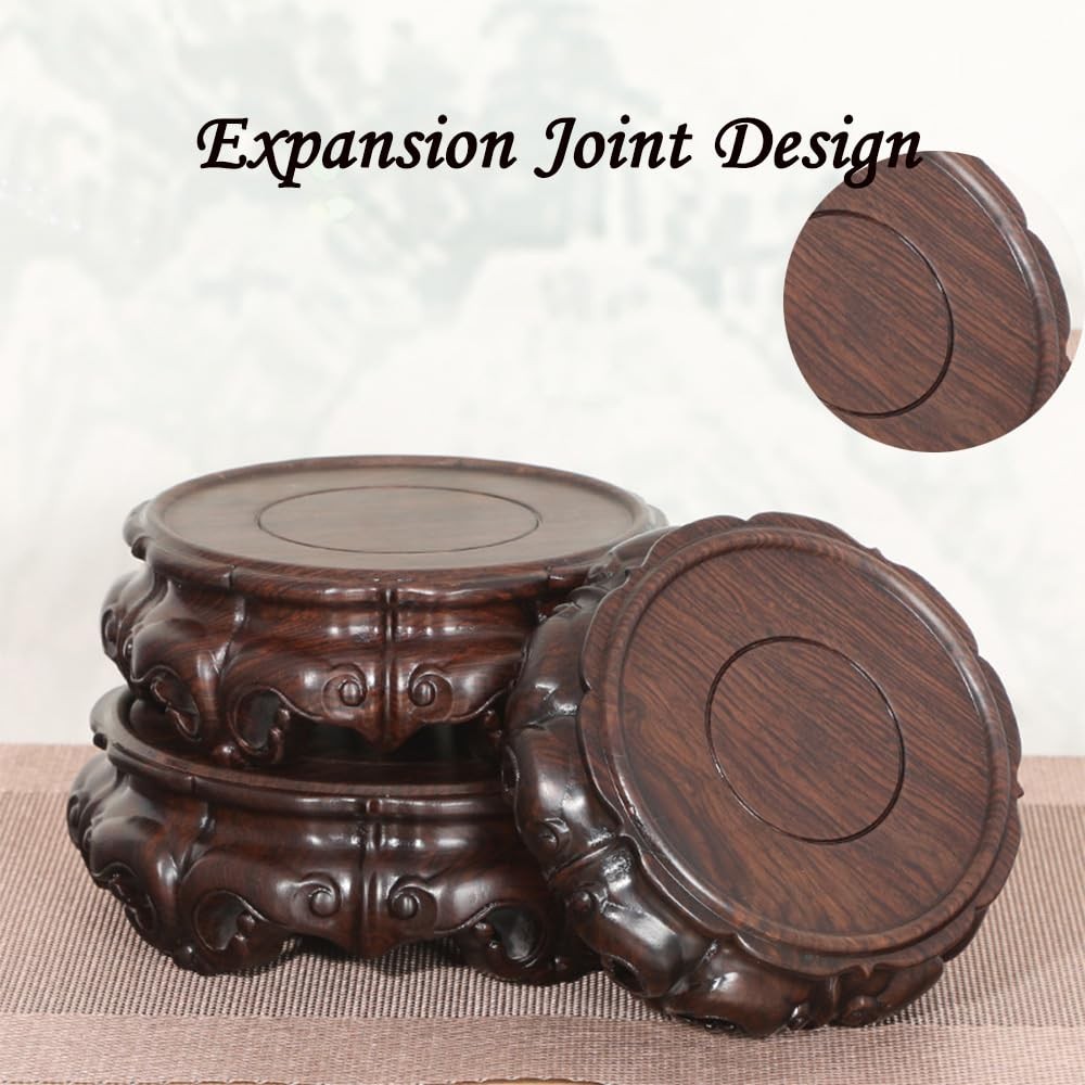 Rosewood Round Asian Wood Carving Pedestal Display Wooden Ornament Stand Base