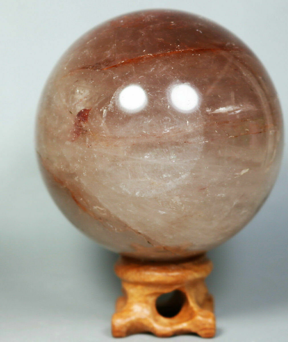 Natural RED FIRE QUARTZ Hematoid Crystal PHANTOM MULTI INCLUSIONS Sphere Stand
